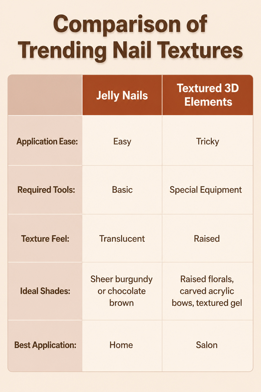 20 Fall Nail Ideas for 2026: Colors, Shapes & Textures 24 Comparison of various trending nail textures.