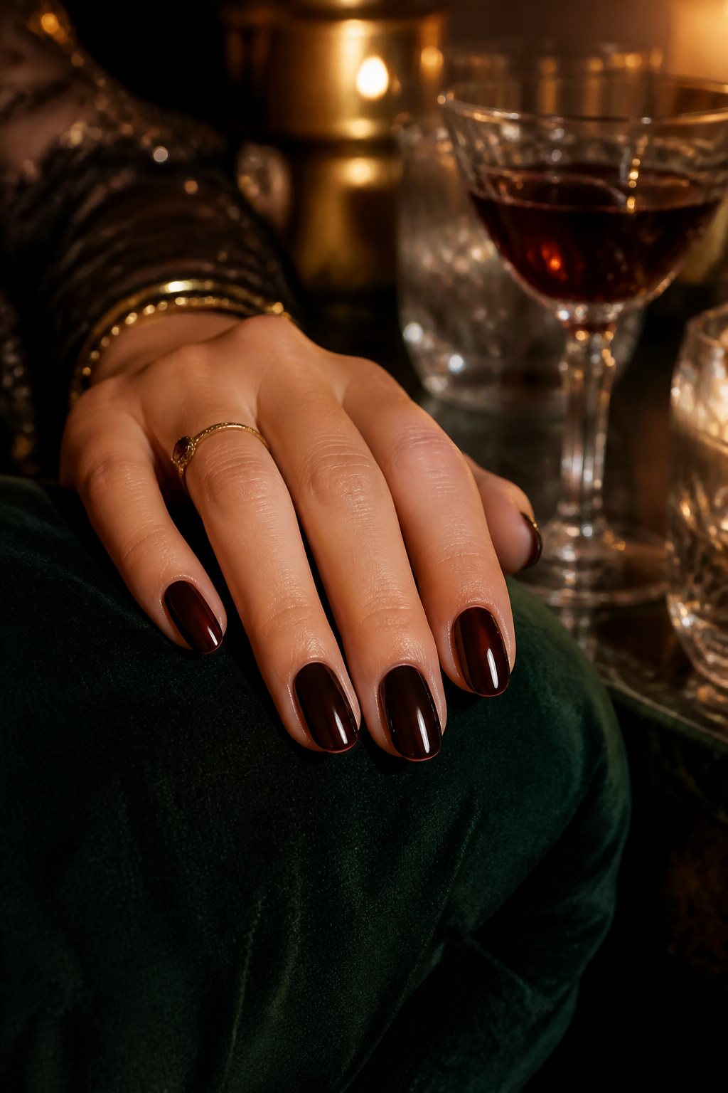 20 Fall Nail Ideas for 2026: Colors, Shapes & Textures 8 Black cherry nails displayed under soft lighting.