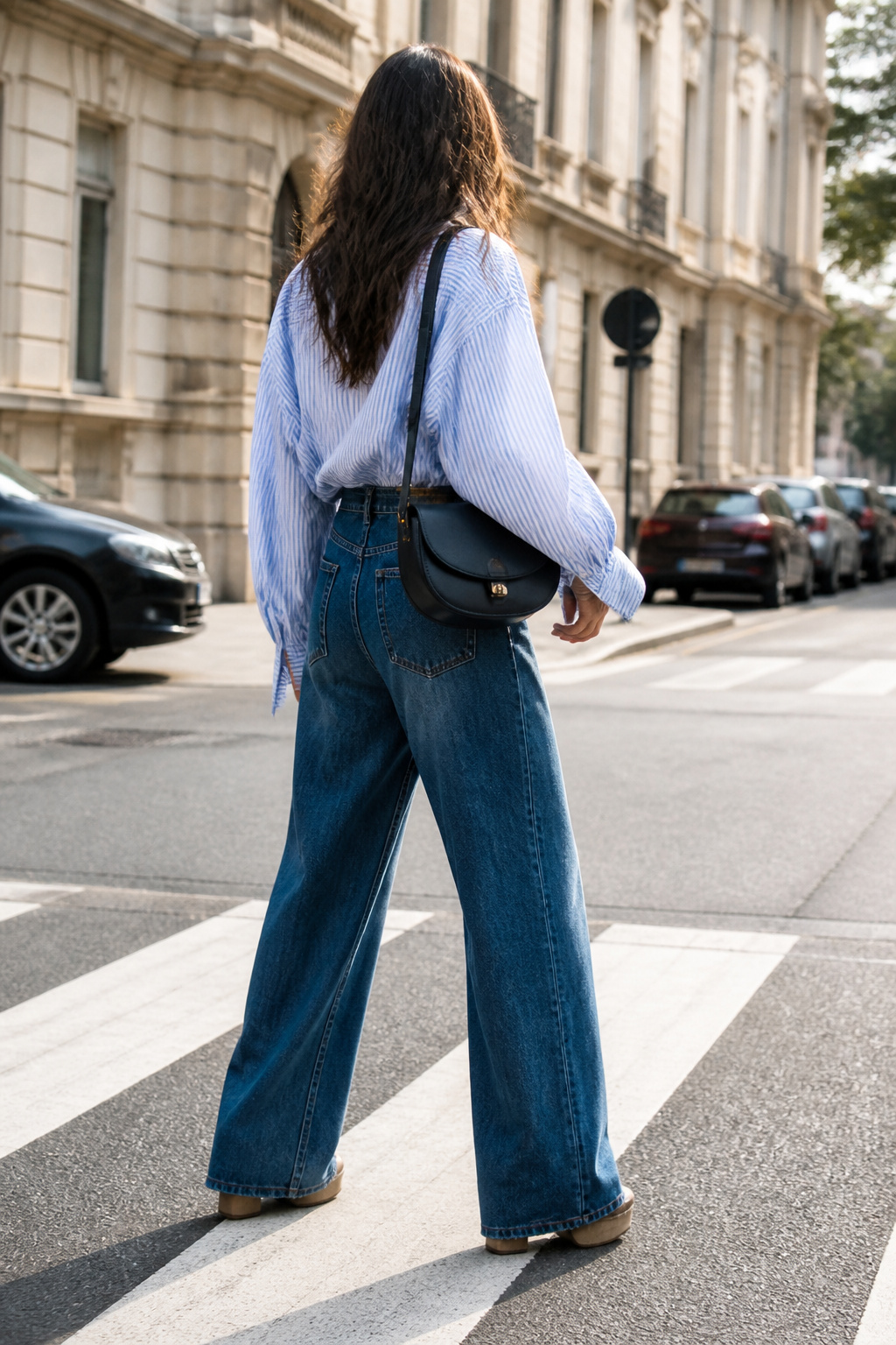How to Style Oversized Shirt: 15 Wearable Outfit Ideas for 2026 15 Model in an oversized shirt paired with wide-leg jeans and platform heels.