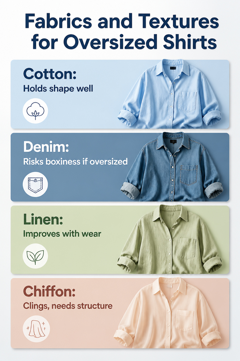 How to Style Oversized Shirt: 15 Wearable Outfit Ideas for 2026 17 Image illustrating fabrics and textures suitable for oversized shirts.