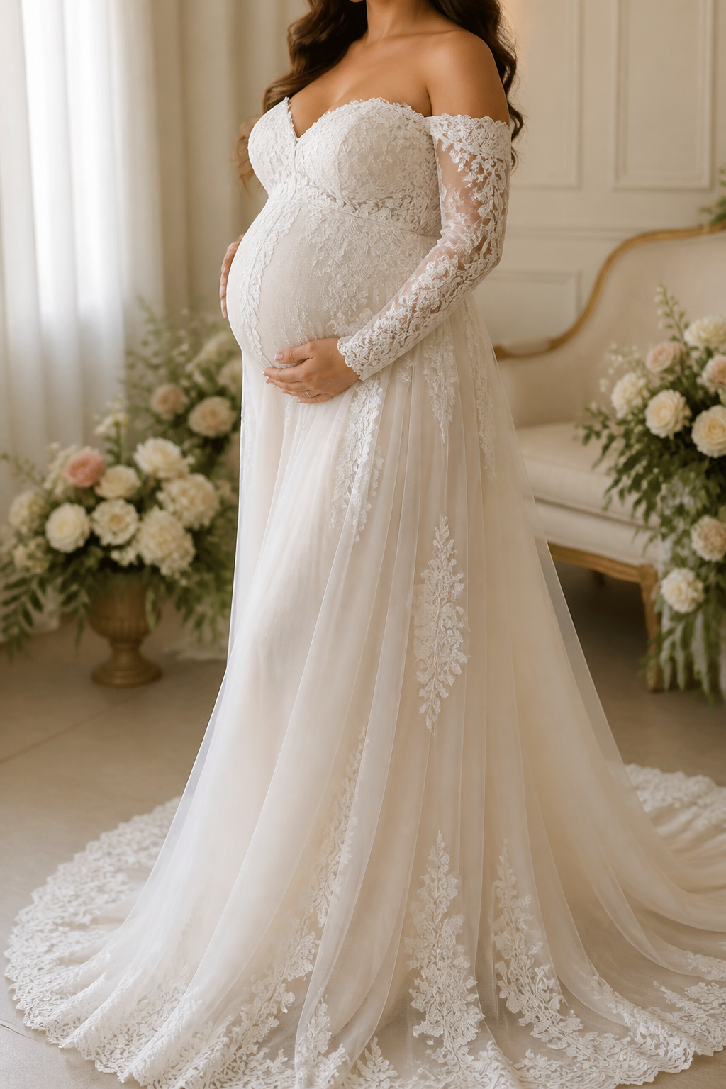Maternity Dresses: Styles for Every Stage and Occasion 20 Expectant bride in a maternity bridal gown at a wedding.