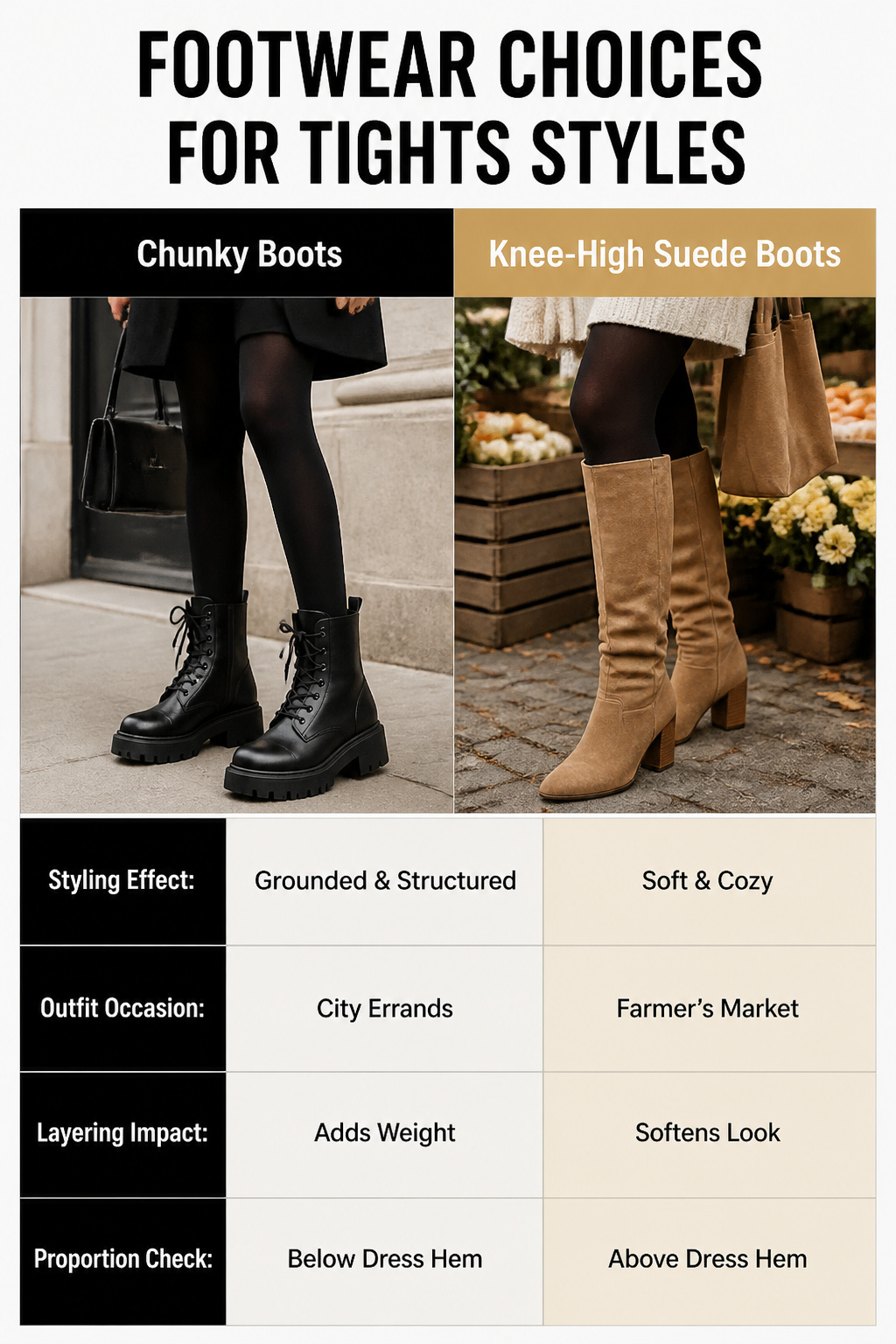 An image showing various footwear options suitable for tights styles.
