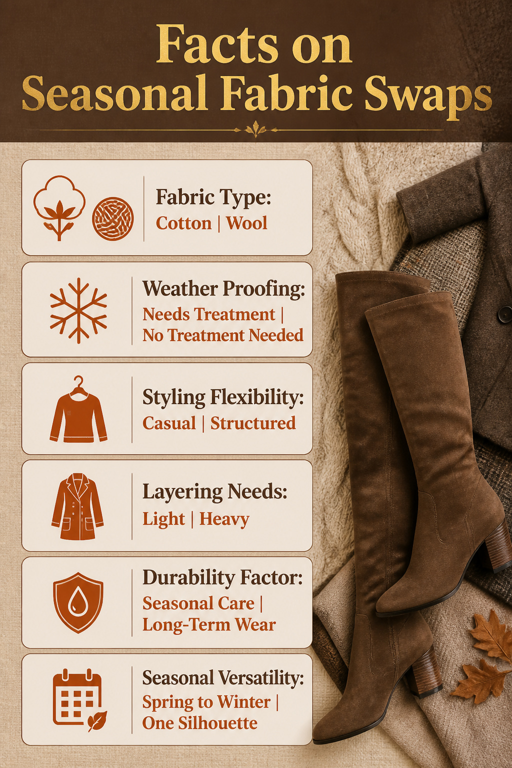 21 Over the Knee Boot Outfits for 2026 23 Infographic on seasonal fabric swaps for outfits.