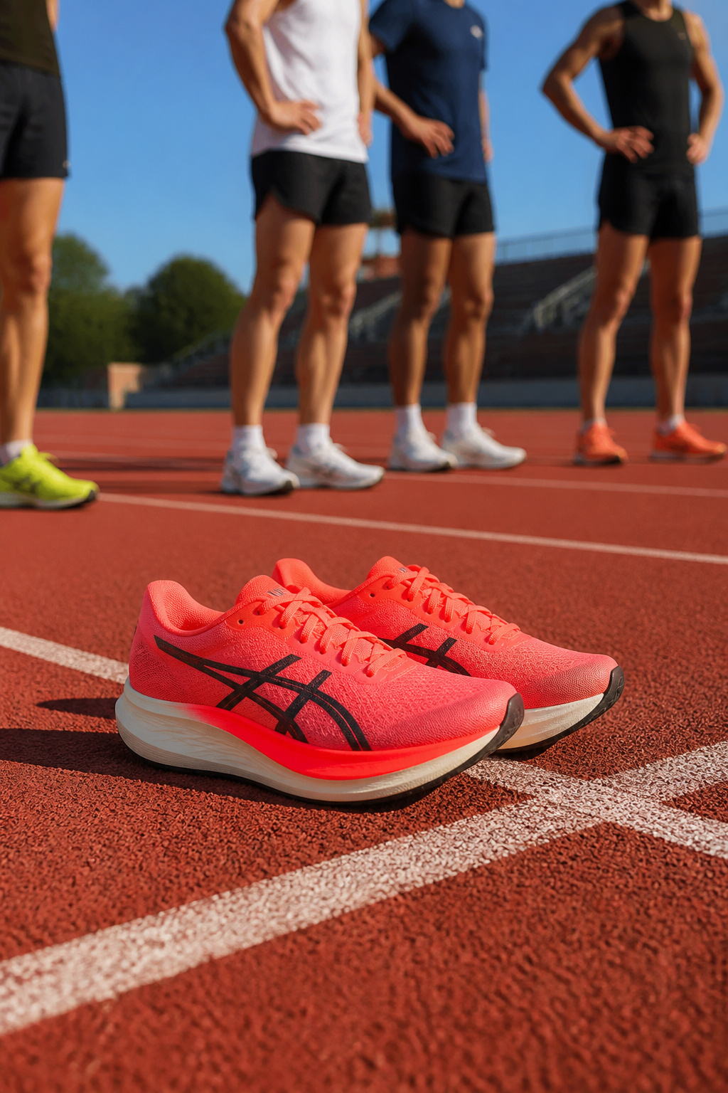 Running Shoes: Our Favorite Options for Every Runner in 2026 10 Asics Magic Speed 5 positioned on a bright red athletic track.