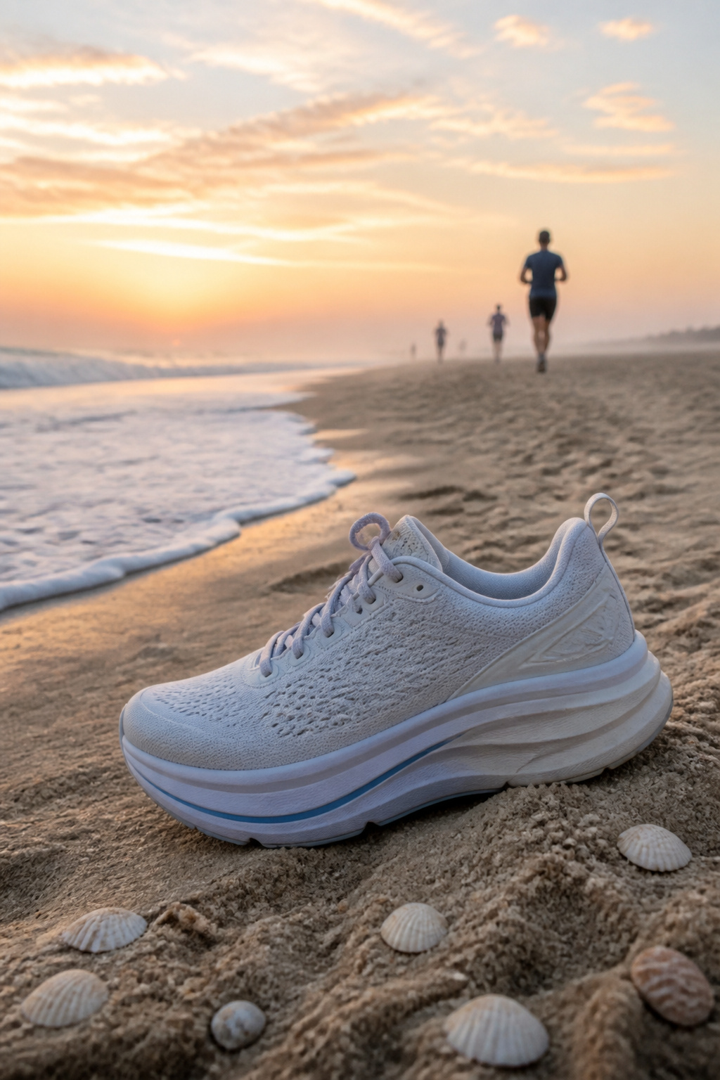 Running Shoes: Our Favorite Options for Every Runner in 2026 9 Hoka Bondi 9 displayed in soft sand along a beach.