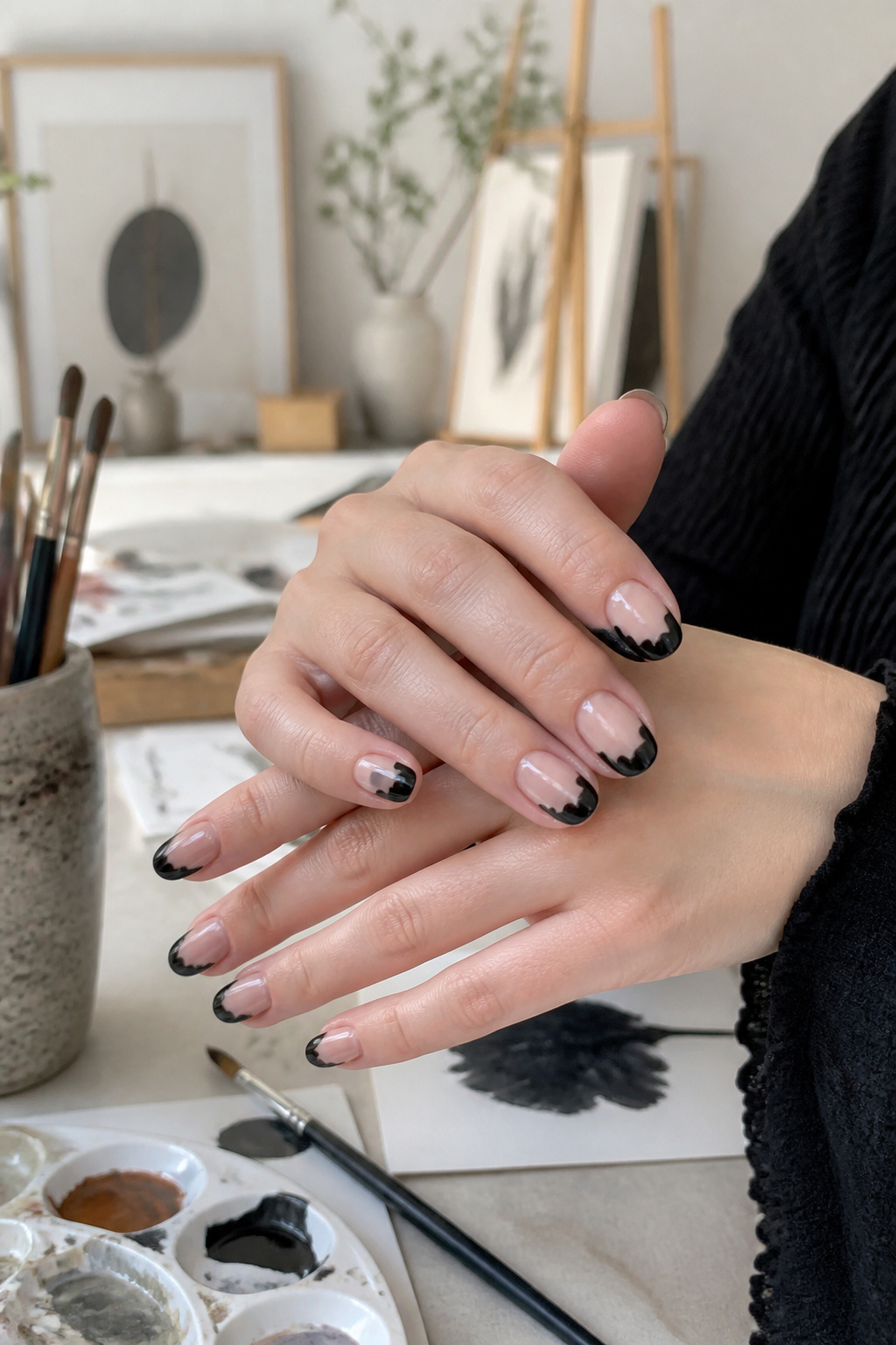 25 Short Nail Ideas for 2026: Designs You Can Actually Try 16 Short nails with black scalloped tips on a nude base.