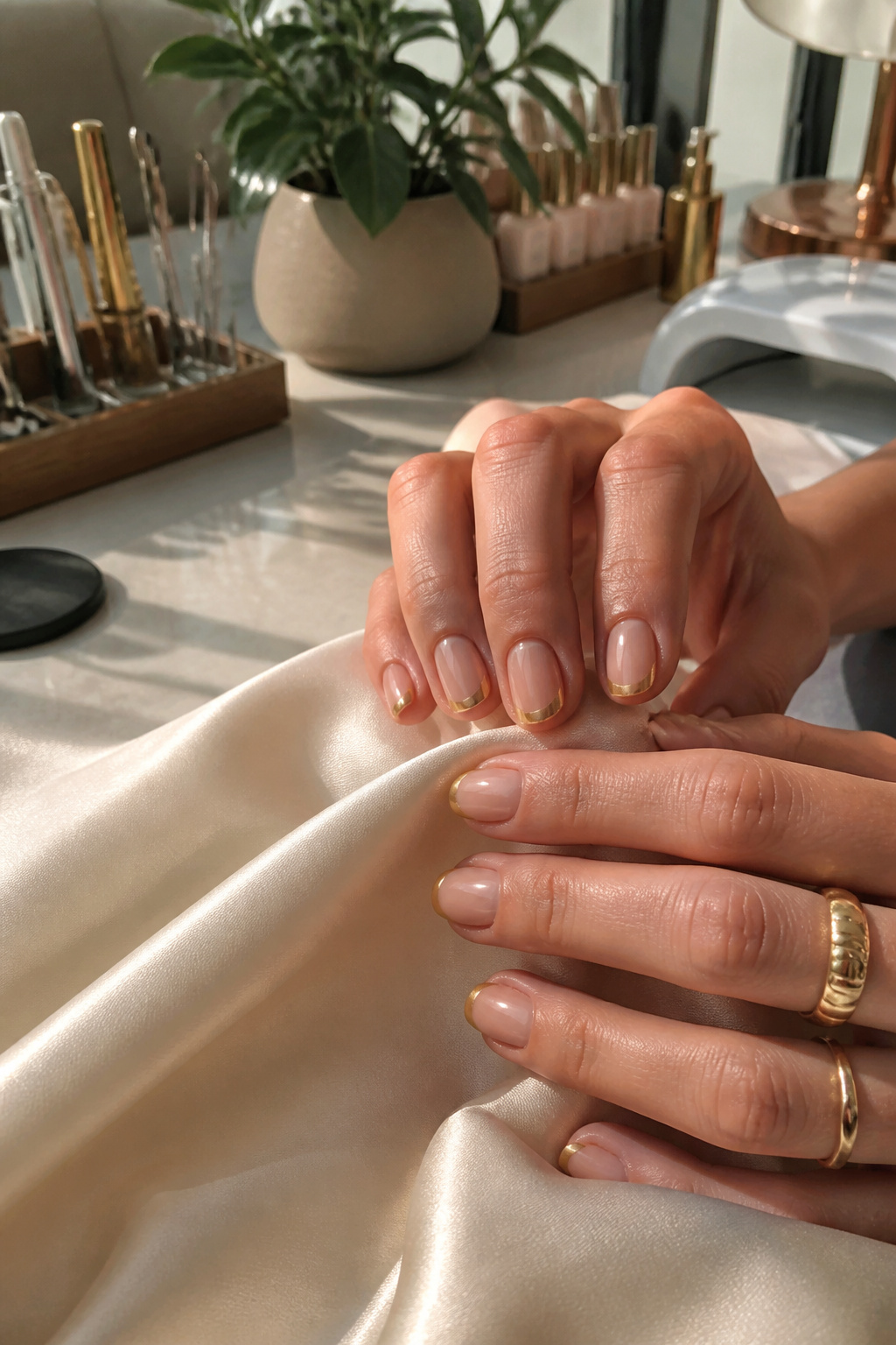 25 Short Nail Ideas for 2026: Designs You Can Actually Try 17 Short nails adorned with gold chrome French tips on a nude base.