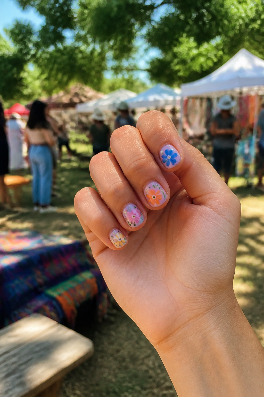 25 Short Nail Ideas for 2026: Designs You Can Actually Try 24 Short nails adorned with bright floral designs on pastel bases.