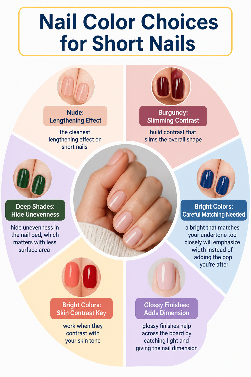 25 Short Nail Ideas for 2026: Designs You Can Actually Try 28 Illustration of various nail color choices for short nails.