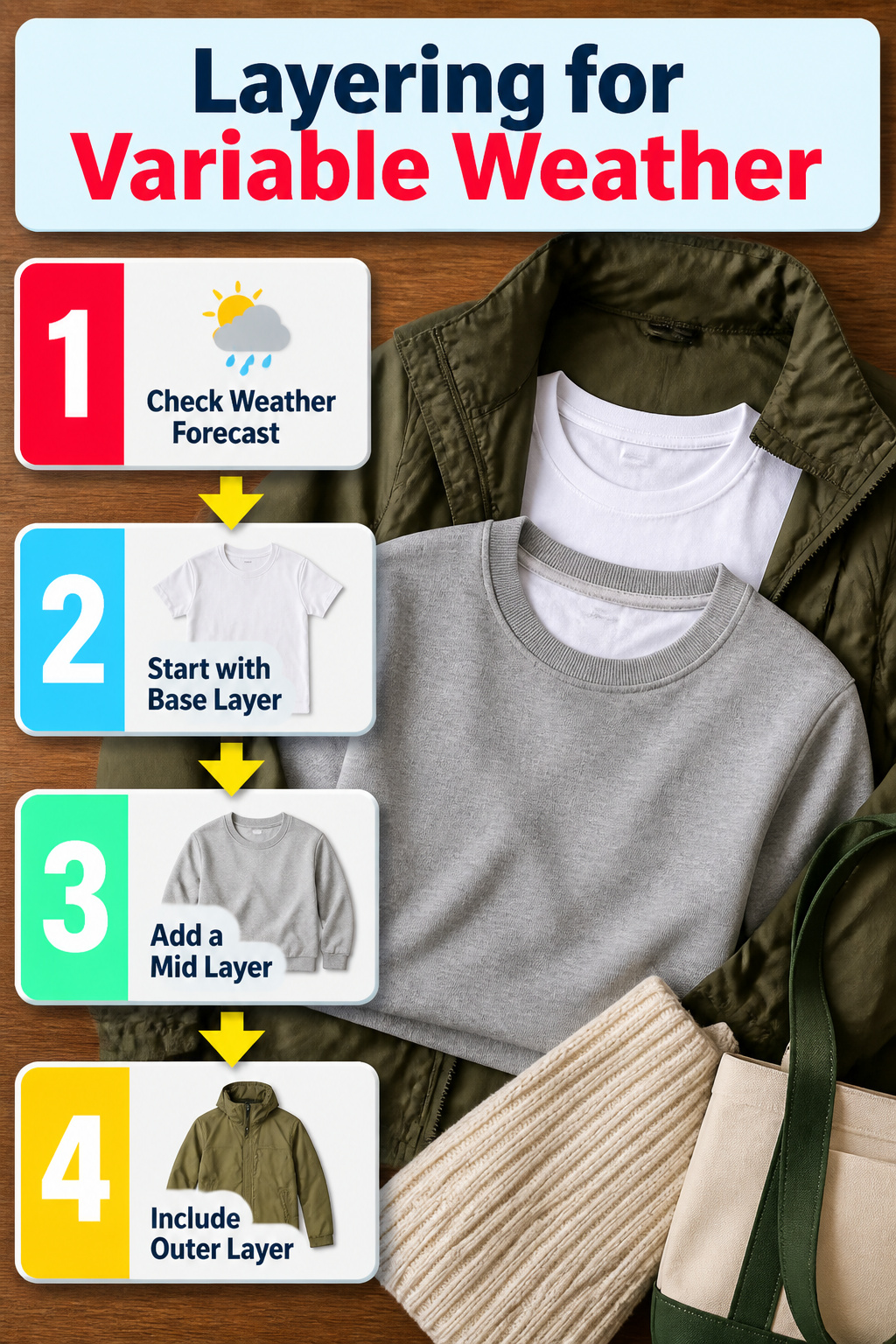 Information graphic on layering for variable weather.