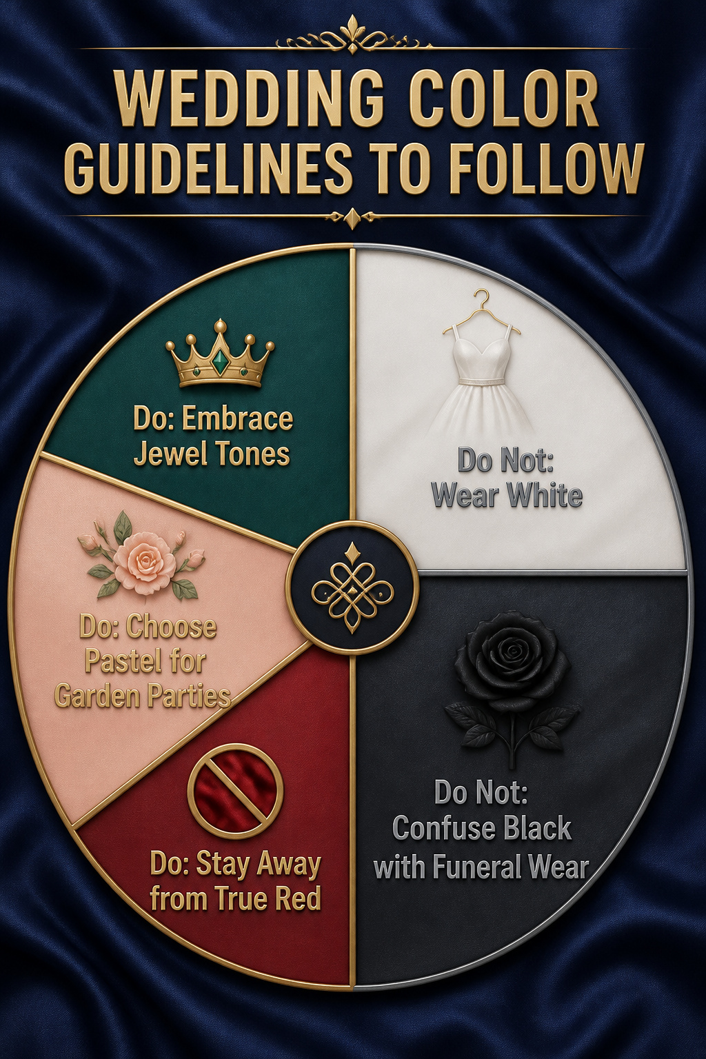 Wedding Guest Dresses: 7 Styles for Every Invitation 10 Graphic outlining color rules for wedding attire.