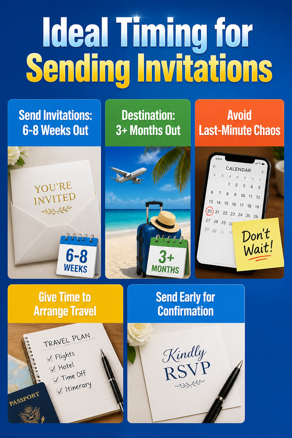 An infographic detailing the ideal timing for sending wedding invitations.
