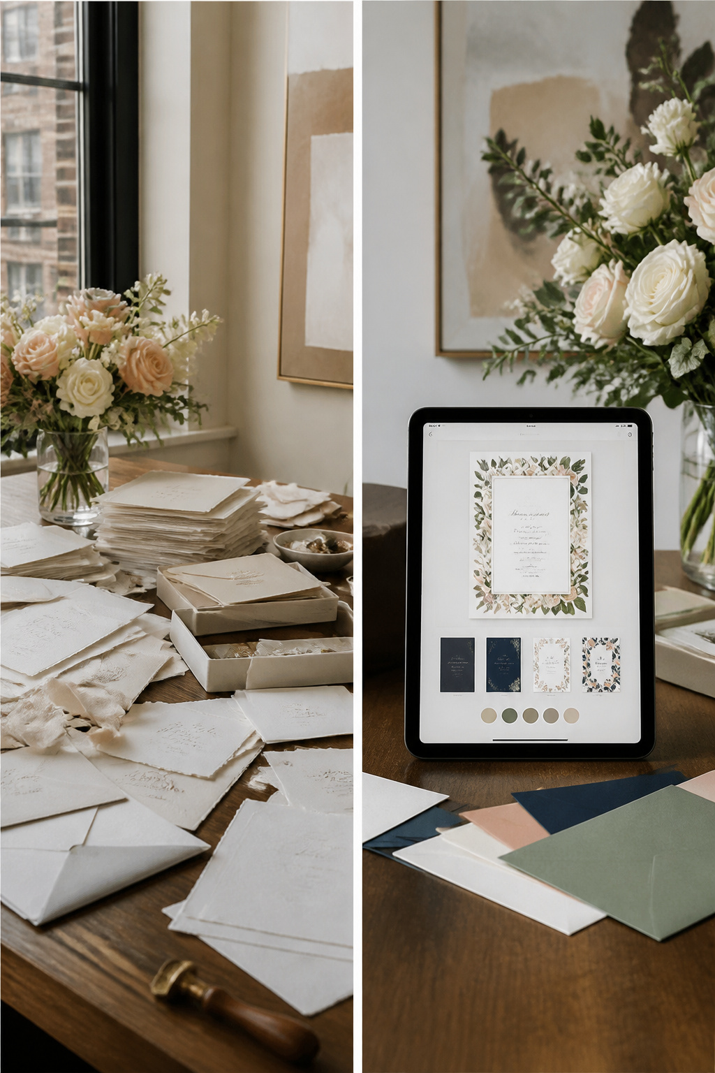Digital wedding invitations featuring editorial designs and tracking options.