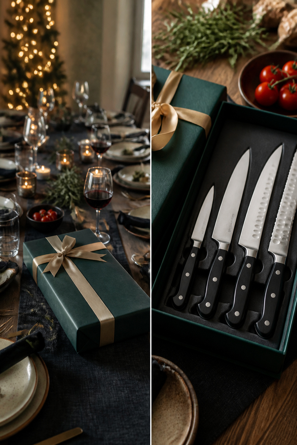 A boxed set of kitchen knives ready for a white elephant exchange.