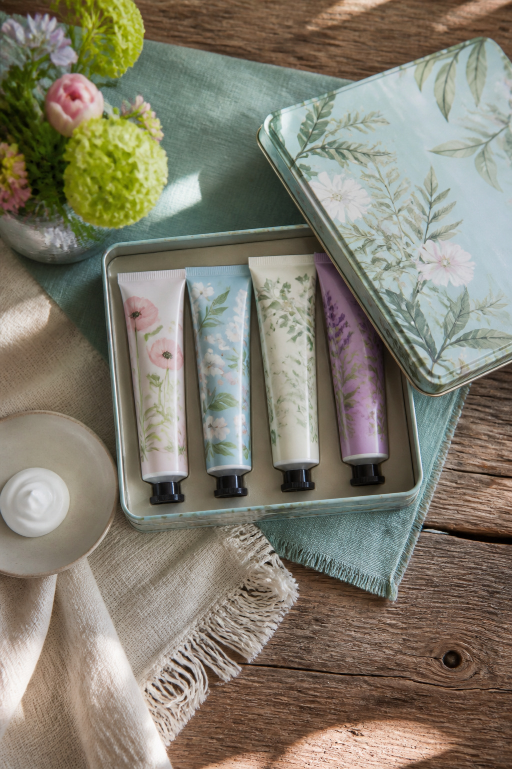 A three-pack of hand cream tubes displayed together.