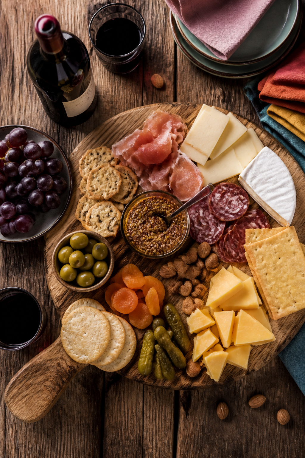 Various gourmet food items packaged together for a charcuterie board.