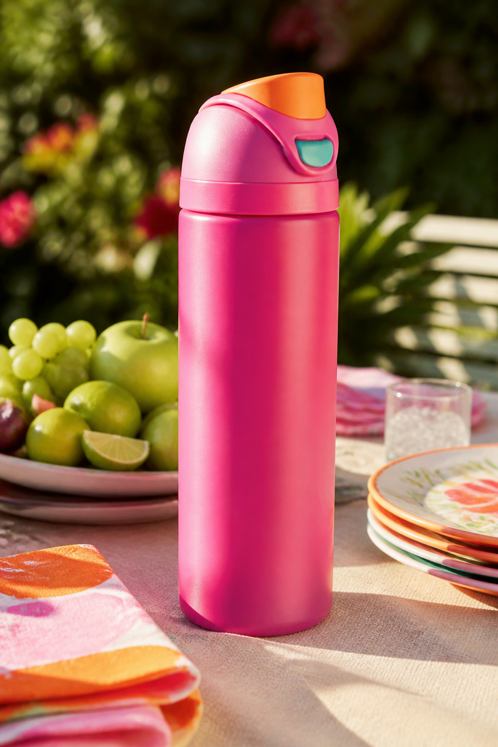 An Owala water bottle showcasing its two drinking options.