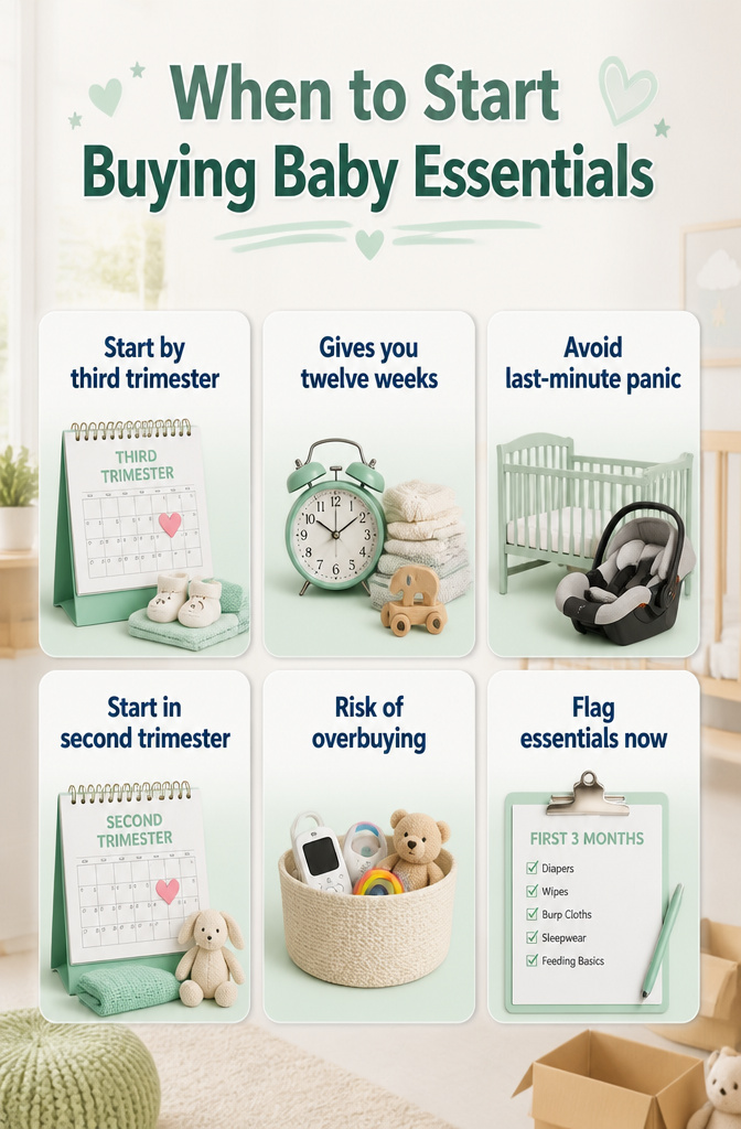 A calendar marked with weeks of pregnancy and baby shopping.