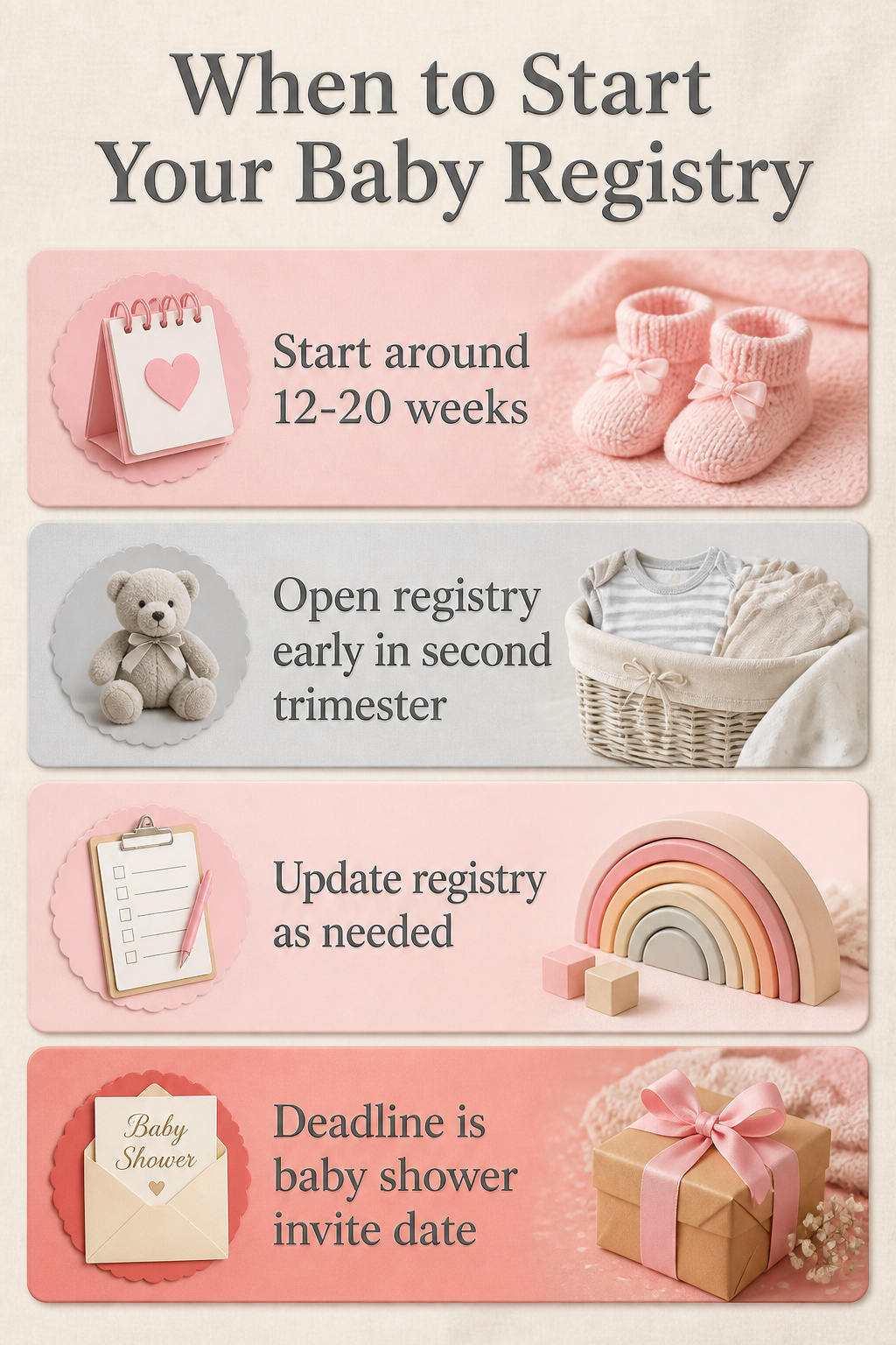An infographic showing the best time to start a baby registry.