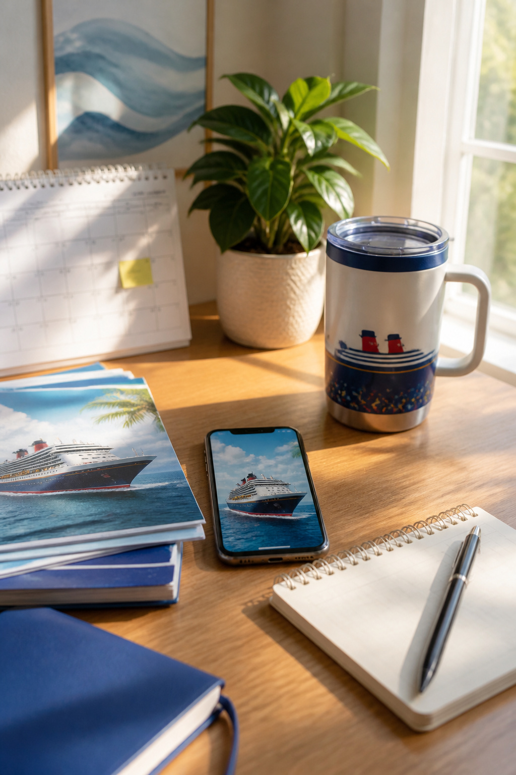 A desk with a smartphone on the Disney Cruise Line booking page.