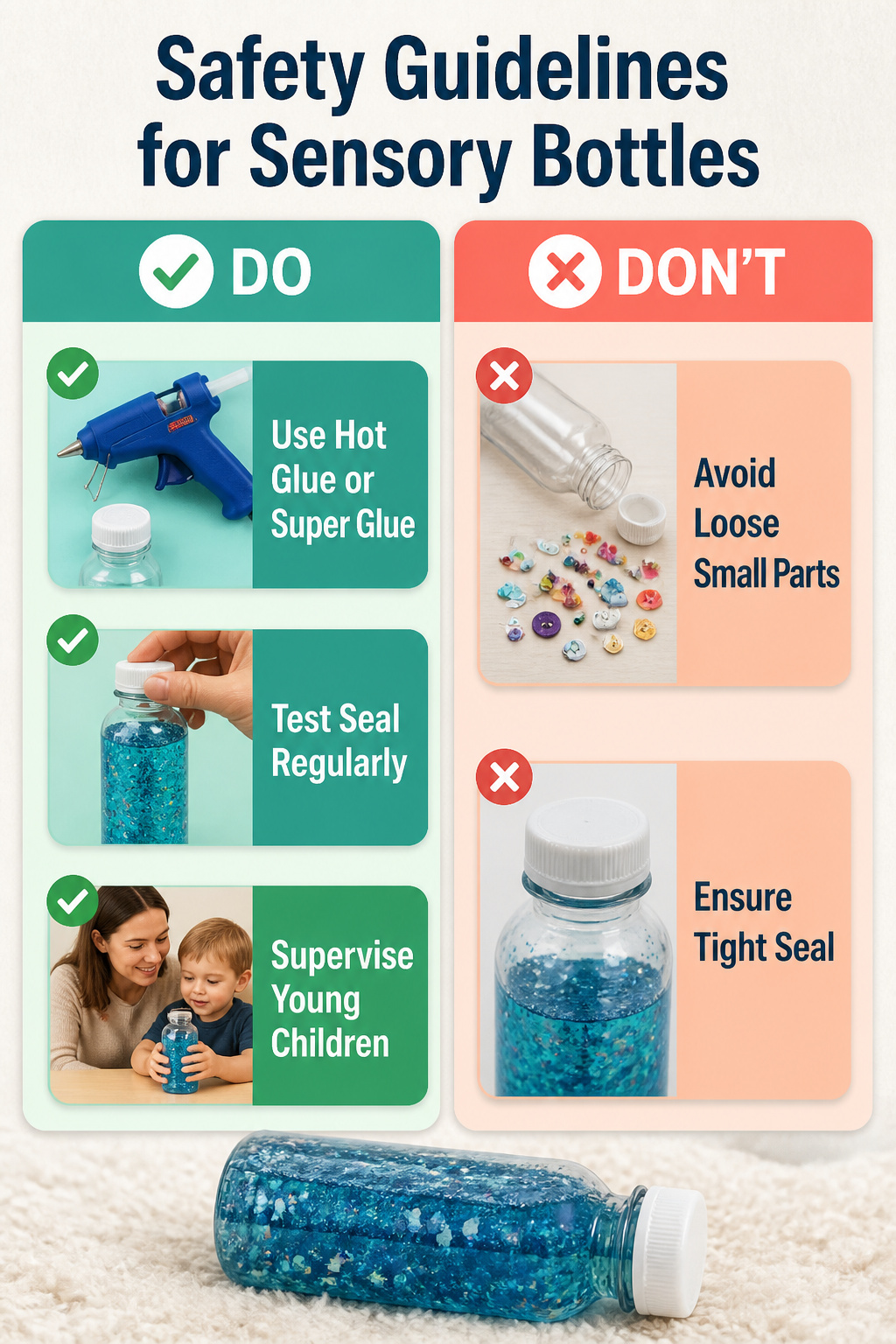 DIY Sensory Bottles: How to Make Them, Step by Step 14 Safety guidelines for sealing a sensory bottle properly.