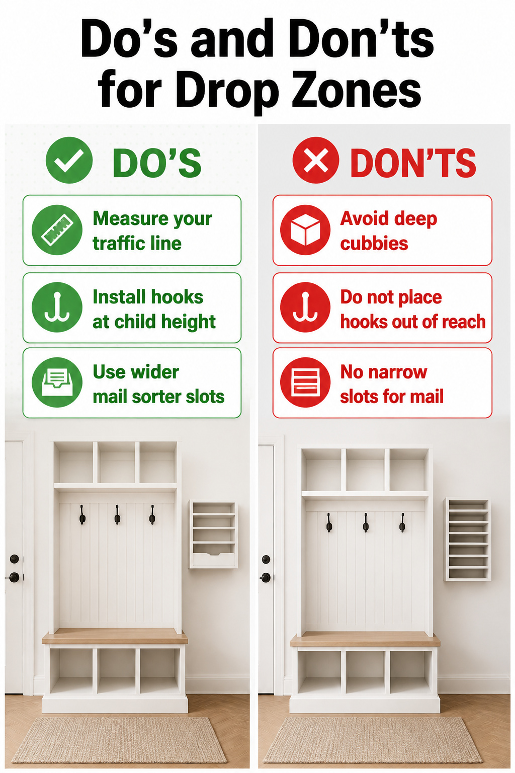 What Is a Drop Zone in a House? 6 Practical Ideas for 2026 8 Cubbies protruding into a narrow hallway in a drop zone.