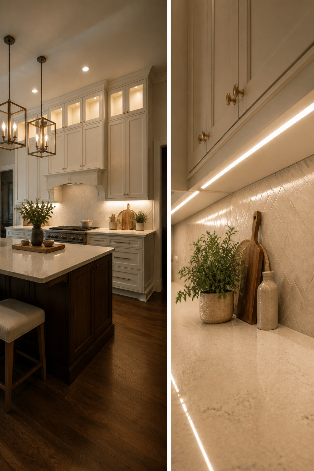 Kitchen with extended cabinets showing a need for additional lighting.