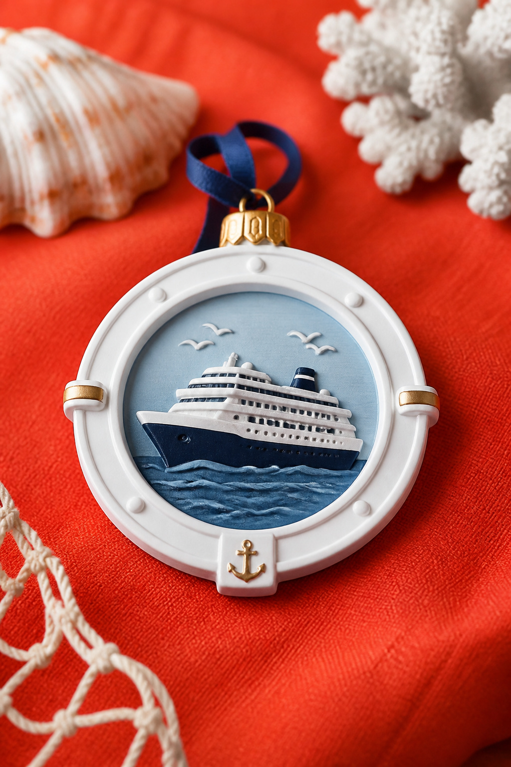 A cruise ornament with a ship name and year for personalization.