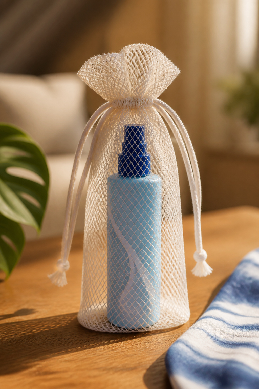 A travel-sized bottle of Downy Wrinkle Spray in a gift bag.