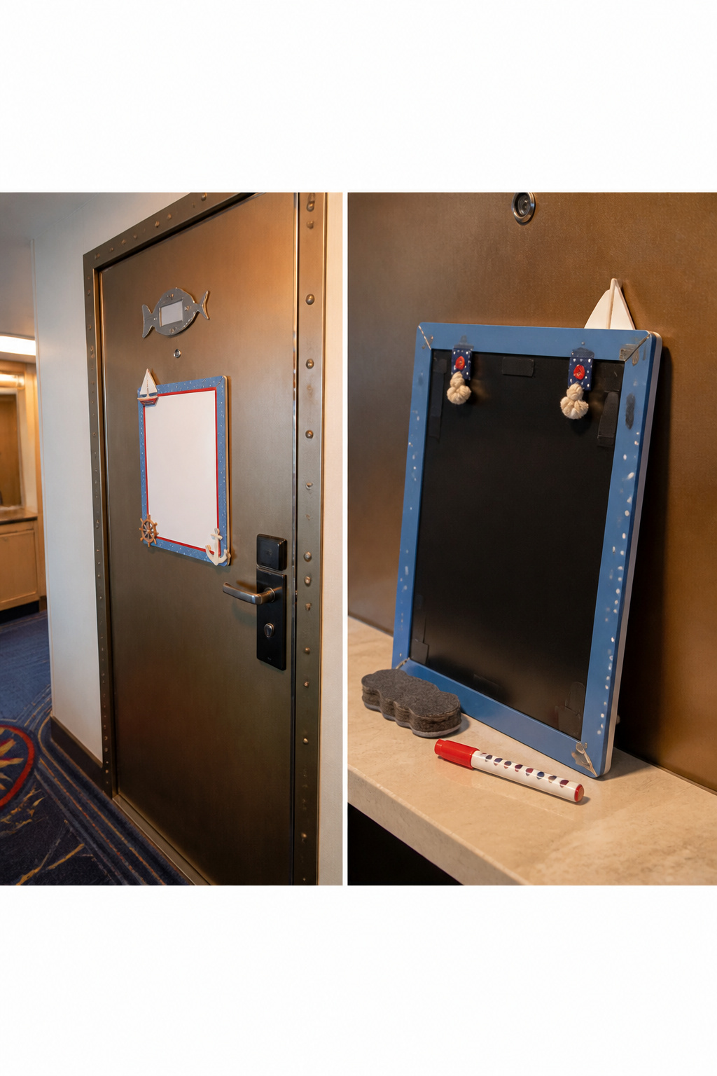 A small dry erase board designed for stateroom use.