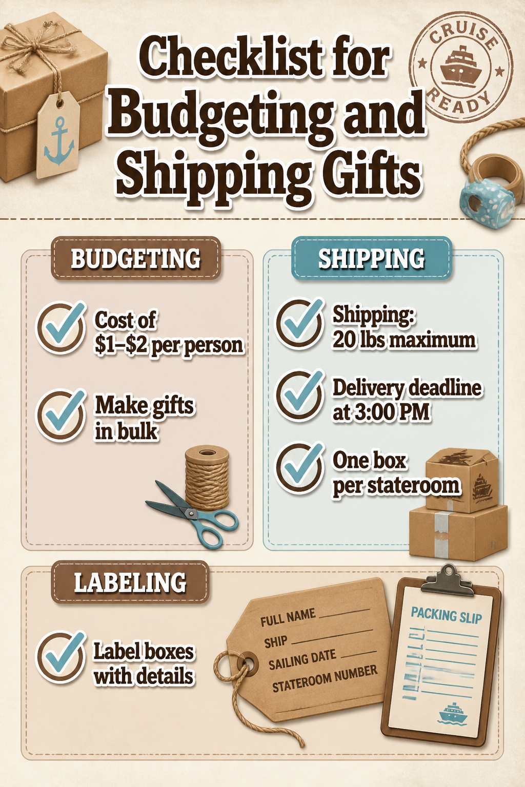 A checklist for budgeting and shipping fish extender gifts.