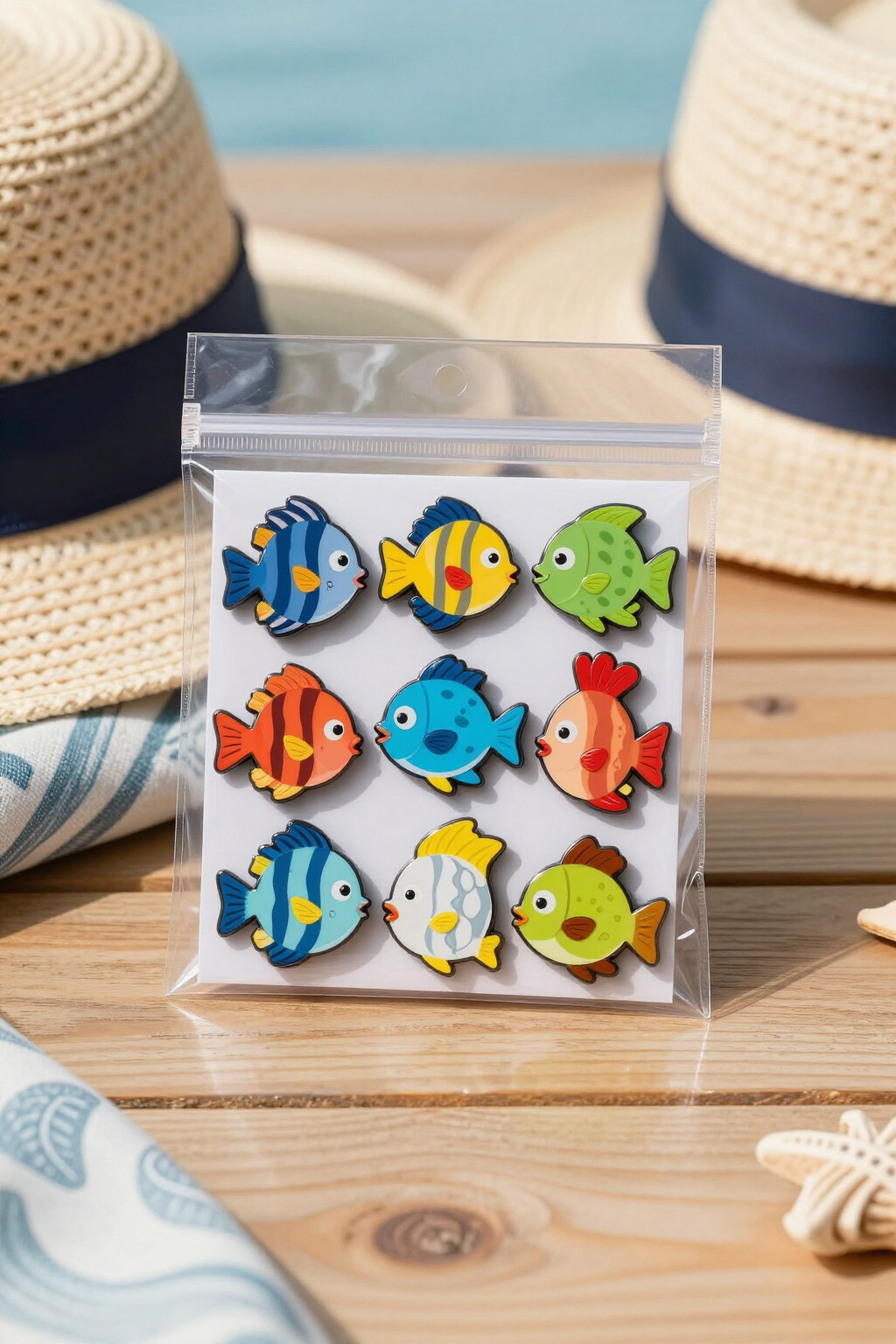 An assortment of Disney trading pins displayed in a clear bag.