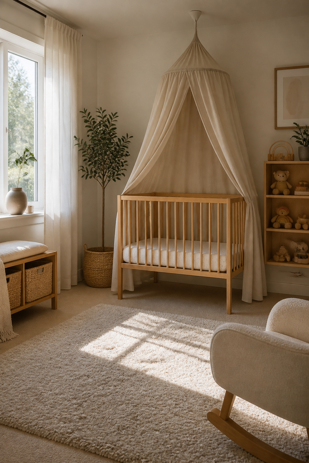10 IKEA Nursery Ideas for Small Spaces and Tight Budgets (2026) 3 A Sniglar crib with a lightweight muslin canopy above it.
