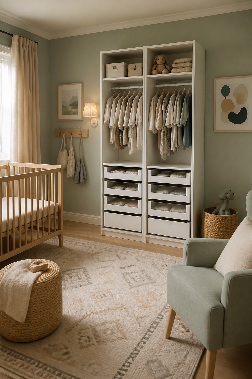 10 IKEA Nursery Ideas for Small Spaces and Tight Budgets (2026) 7 A PAX closet system designed for a nursery setup.