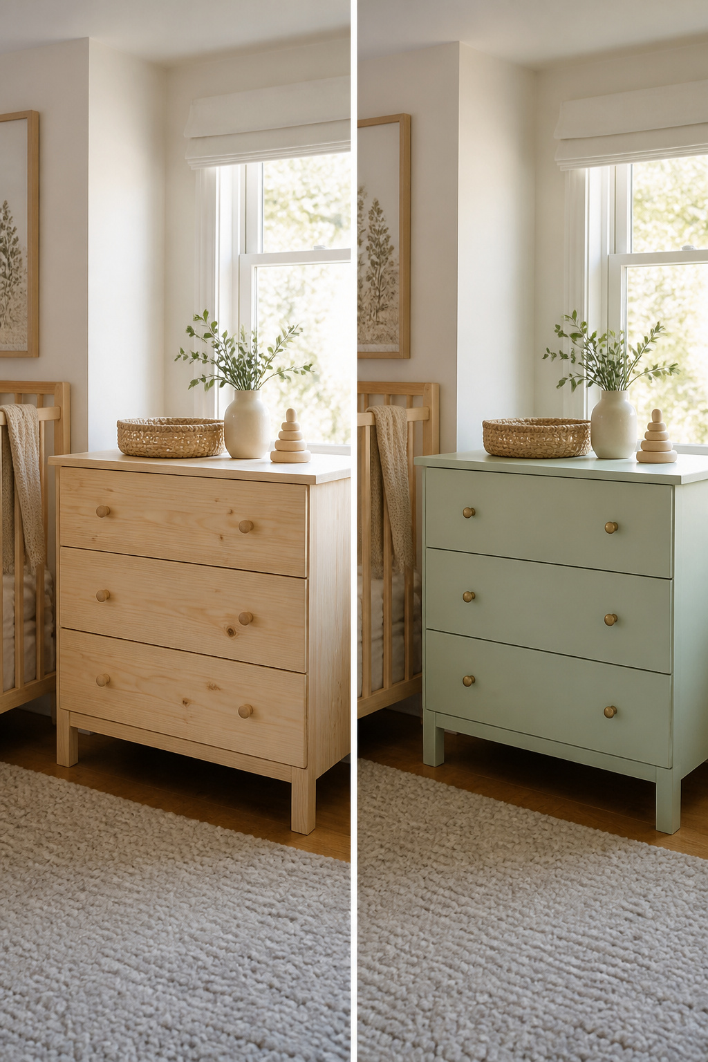 10 IKEA Nursery Ideas for Small Spaces and Tight Budgets (2026) 9 A Tarva dresser painted in muted mint with new hardware.