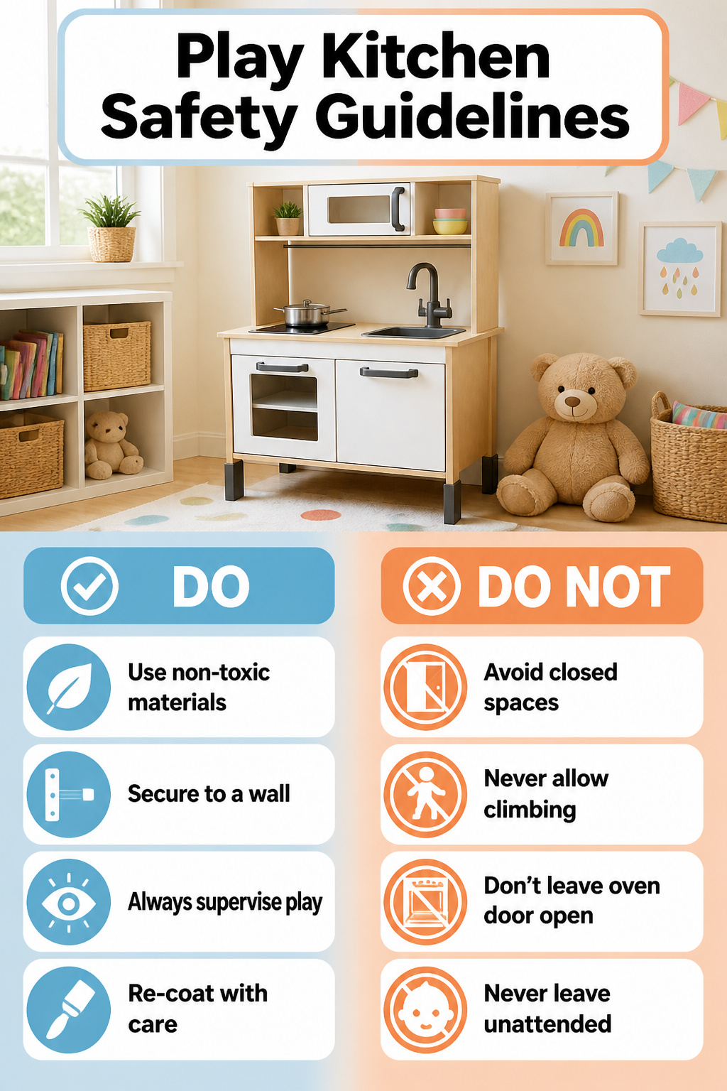 IKEA Play Kitchen Makeover: Seven Steps for a Full Refinish in 2026 9 Play kitchen safety guidelines displayed for reference.