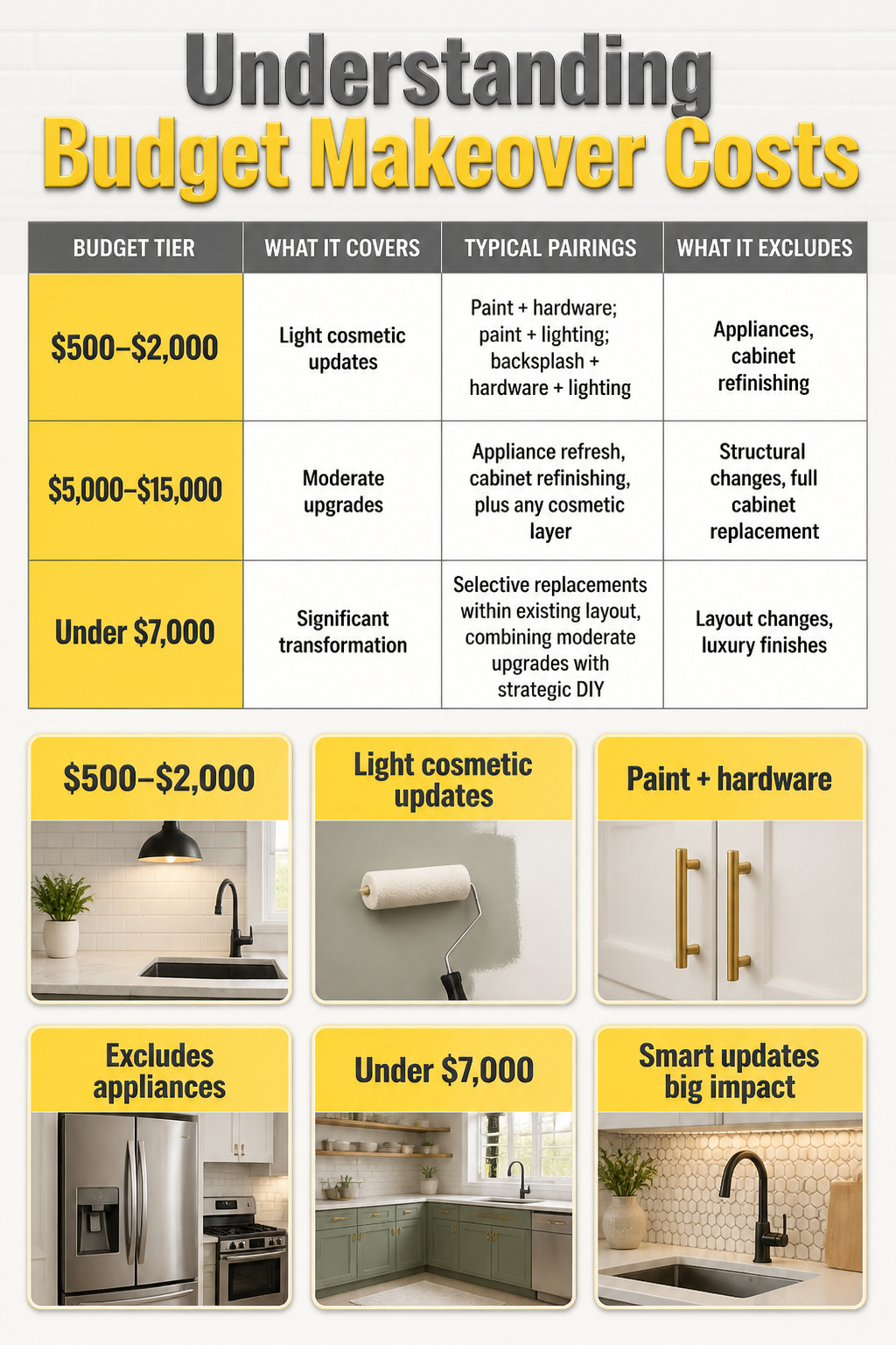10 Budget Kitchen Makeover Ideas for 2026 11 Infographic detailing budget kitchen makeover costs.