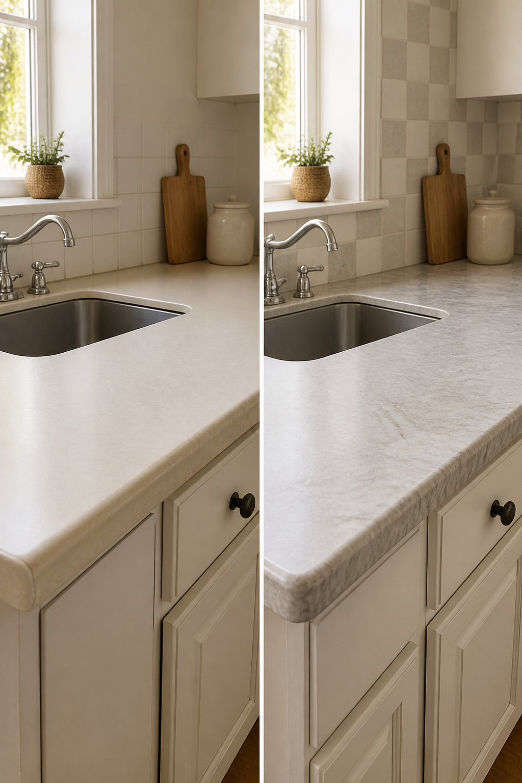 10 Budget Kitchen Makeover Ideas for 2026 13 Close-up of laminate countertop with a stone-like design.