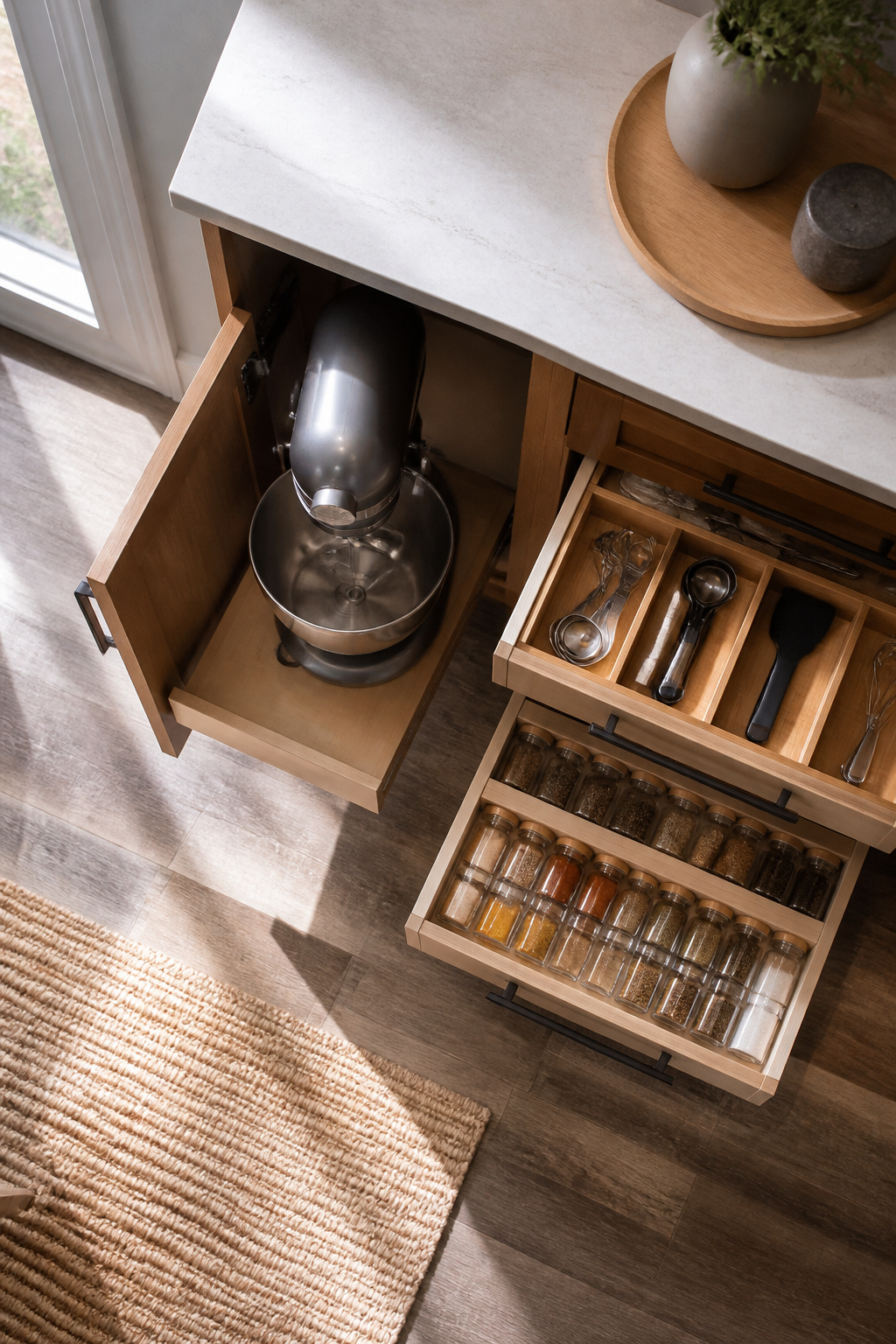 10 Budget Kitchen Makeover Ideas for 2026 15 Pull-out shelves and organizers in a kitchen cabinet.