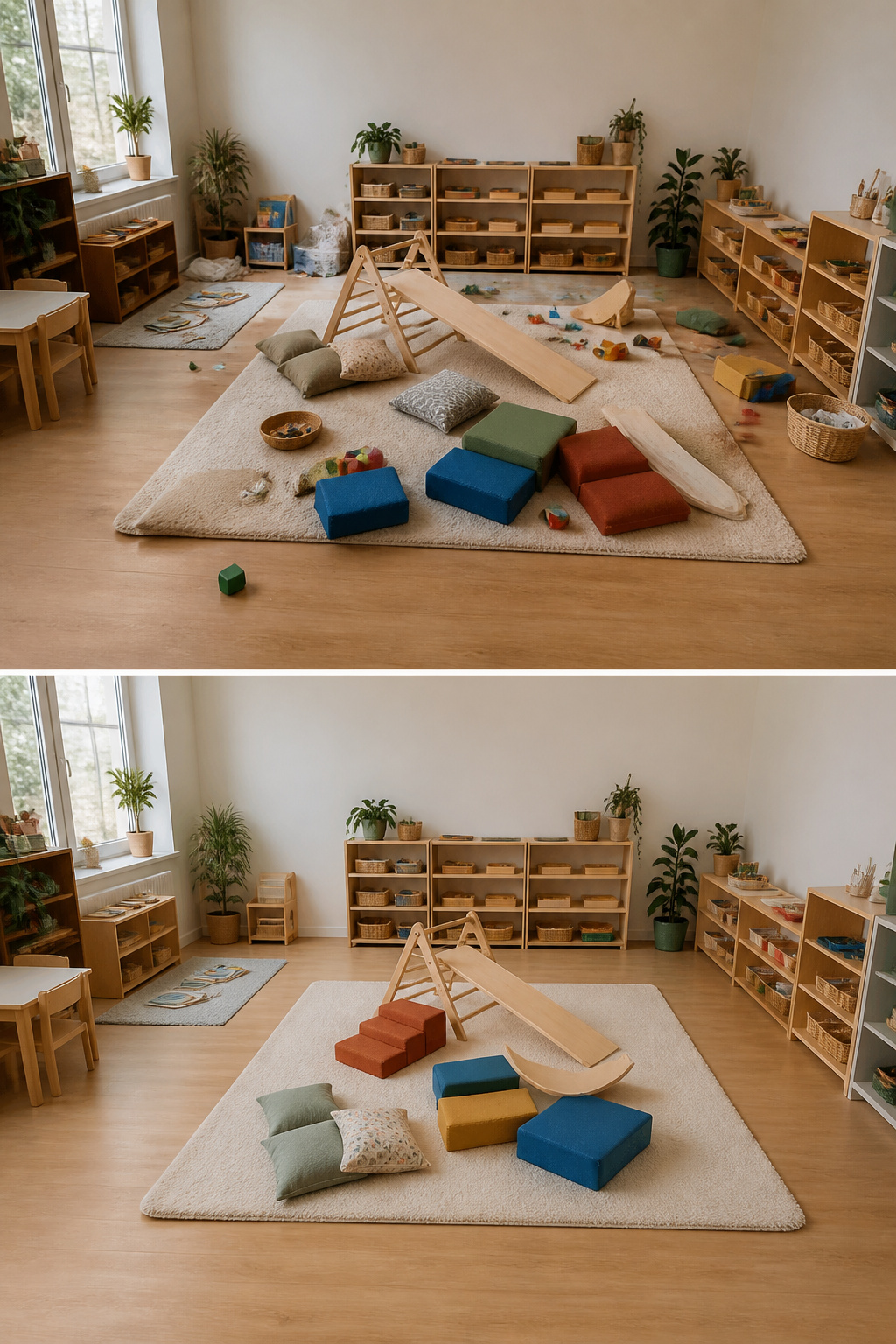 How to Build a Montessori Playroom: 7 Steps for 2026 1 Empty open space in a Montessori playroom, sized like a queen mattress.