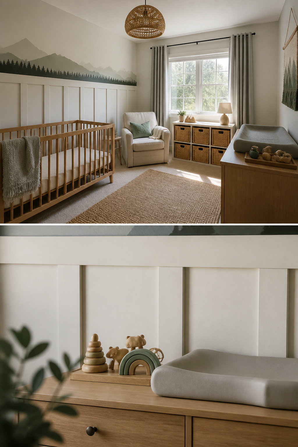 A nursery highlighting design elements with notes on improvements.