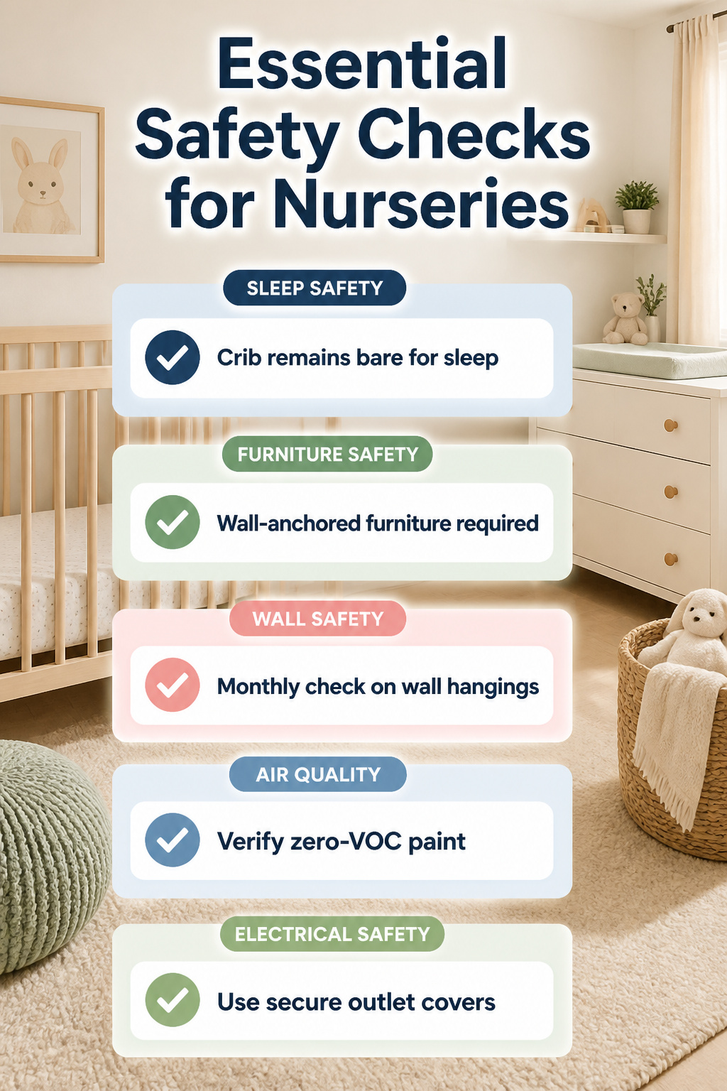 20 Nursery Theme Ideas for Every Style and Budget in 2026 22 An infographic outlining safety checks for nursery setups.