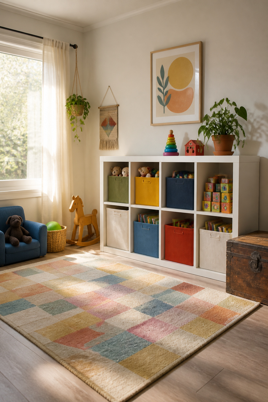 IKEA Kallax shelf unit with multiple cube storage options.