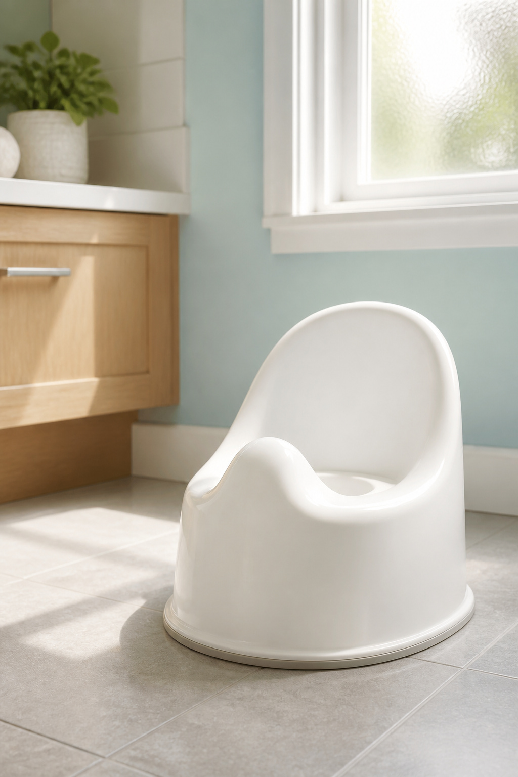 Potty Training Essentials: Gear, Tips and Supplies (2026) 1 A BabyBjorn potty chair with a removable inner bowl and high back.
