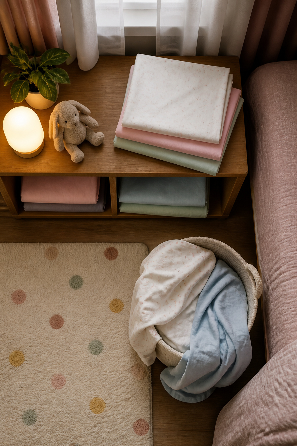 Potty Training Essentials: Gear, Tips and Supplies (2026) 13 Two spare sheet sets neatly arranged in a bedroom.