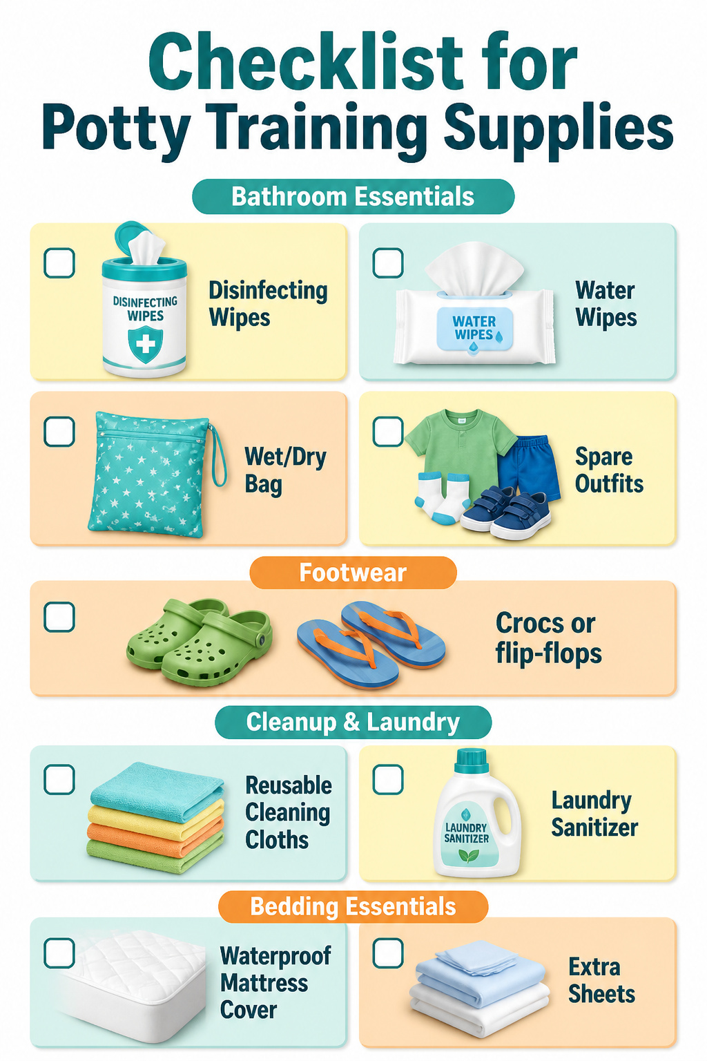 Potty Training Essentials: Gear, Tips and Supplies (2026) 18 A checklist of supplies for managing potty training accidents.