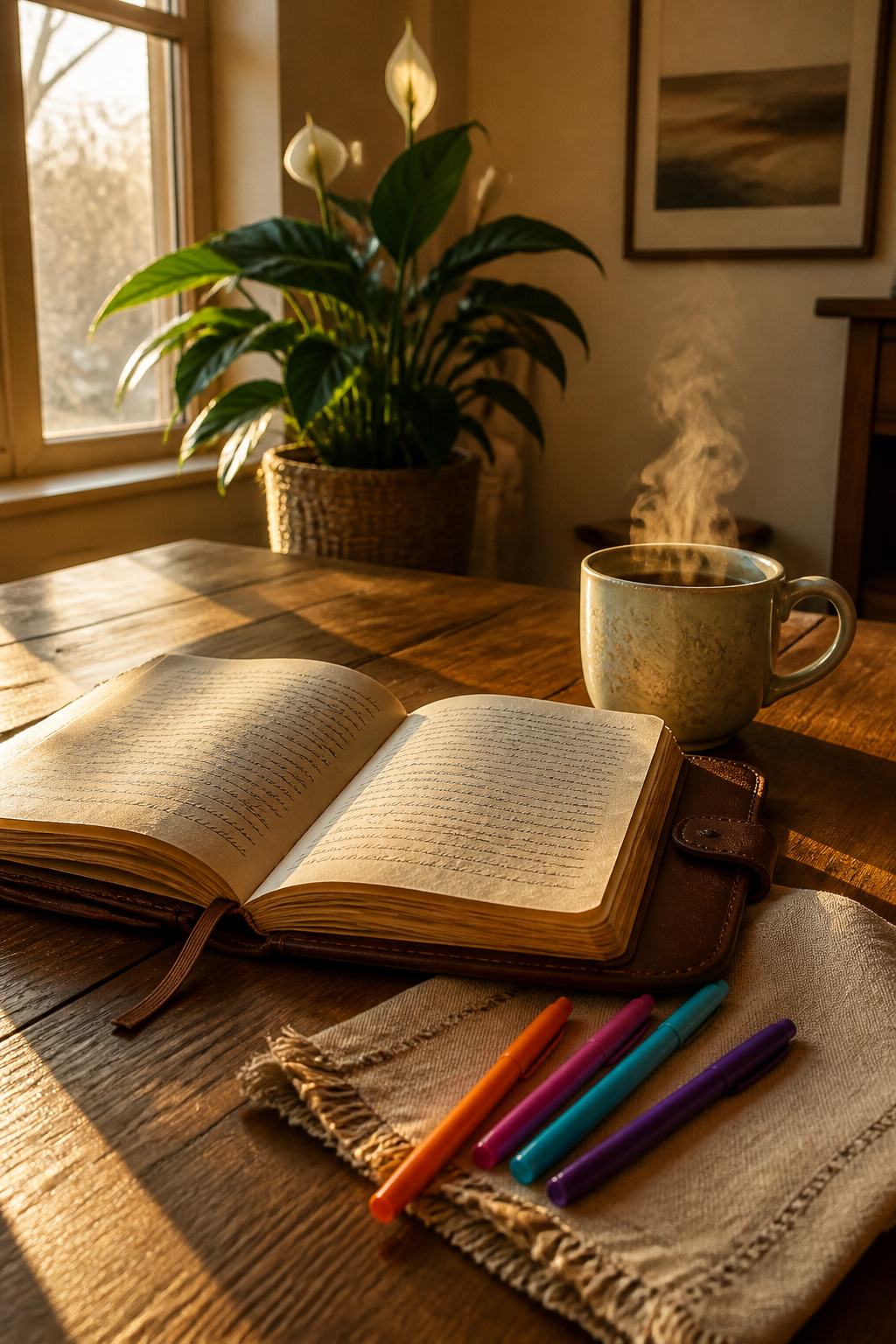 7 Steps to Reparenting Yourself: A Research-Based Guide (2026) 10 An open journal with handwritten notes and a ceramic mug beside it.