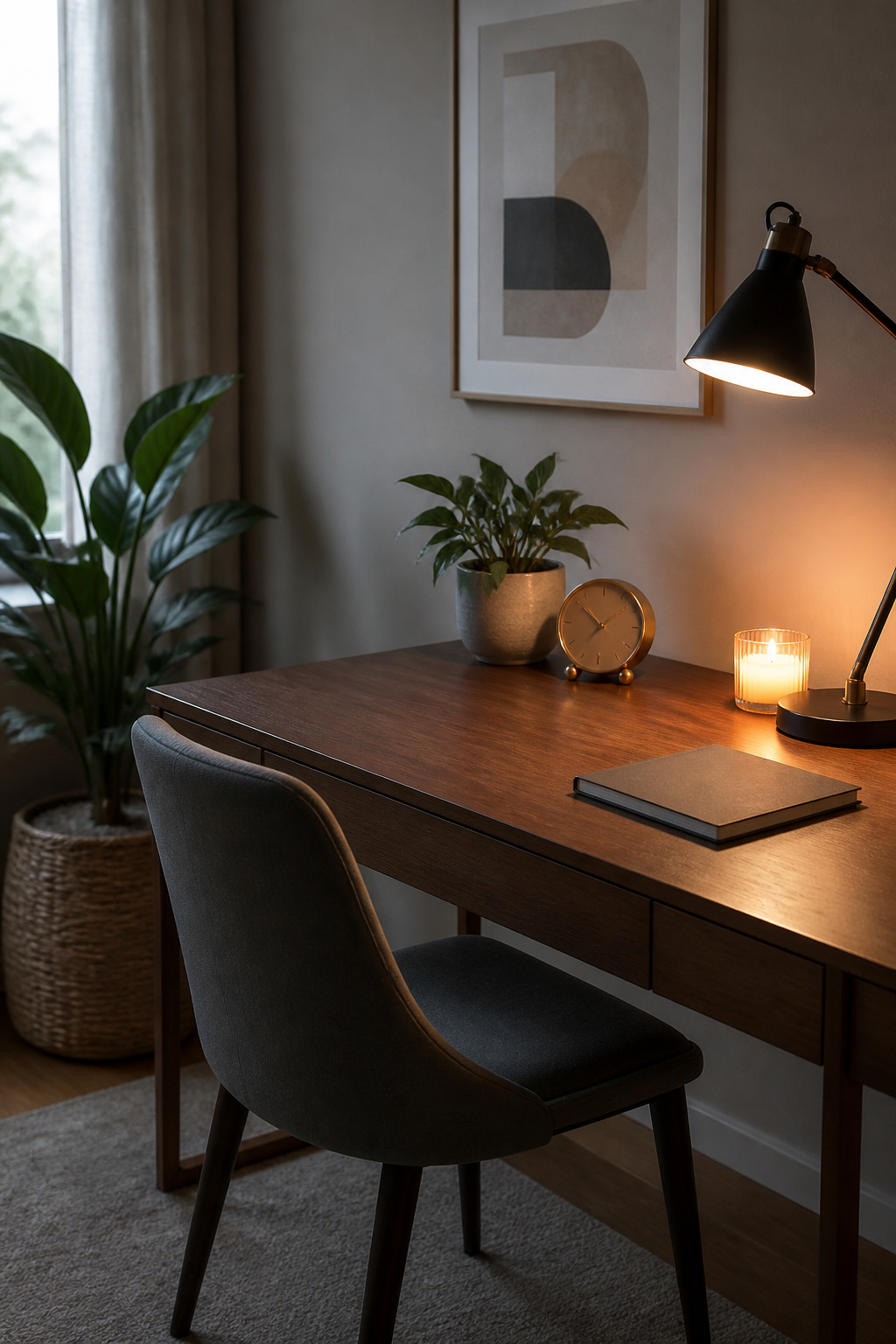 7 Steps to Reparenting Yourself: A Research-Based Guide (2026) 4 A clear desk with a plant, clock, and a closed notebook for organization.