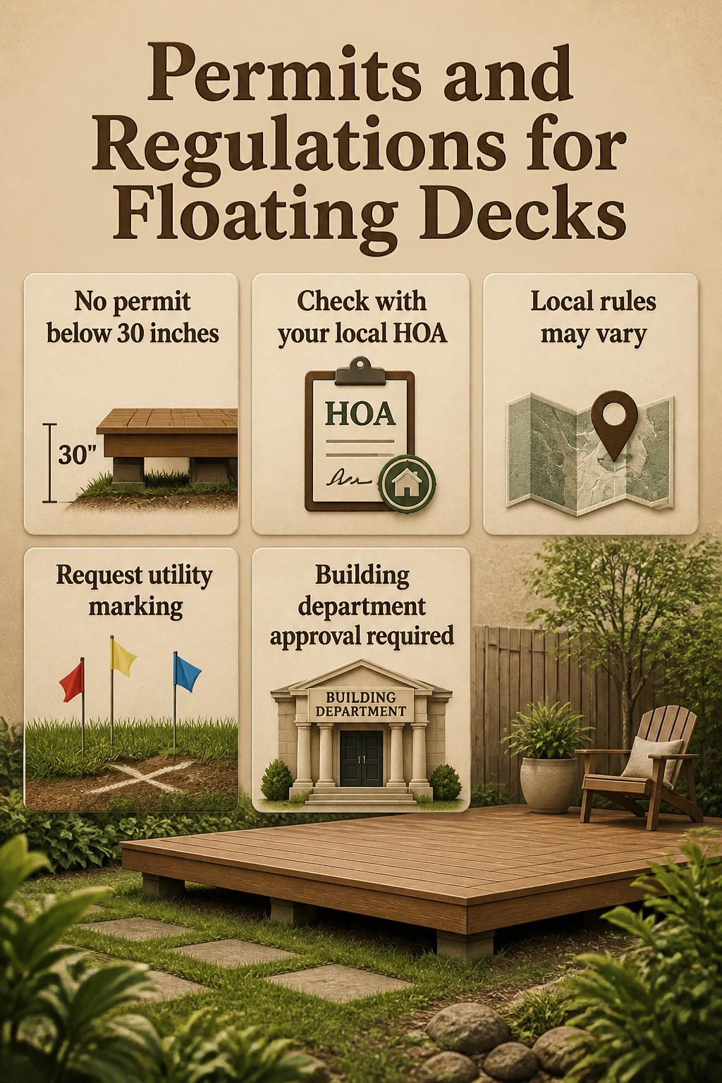 Information image showing permit regulations for floating decks.