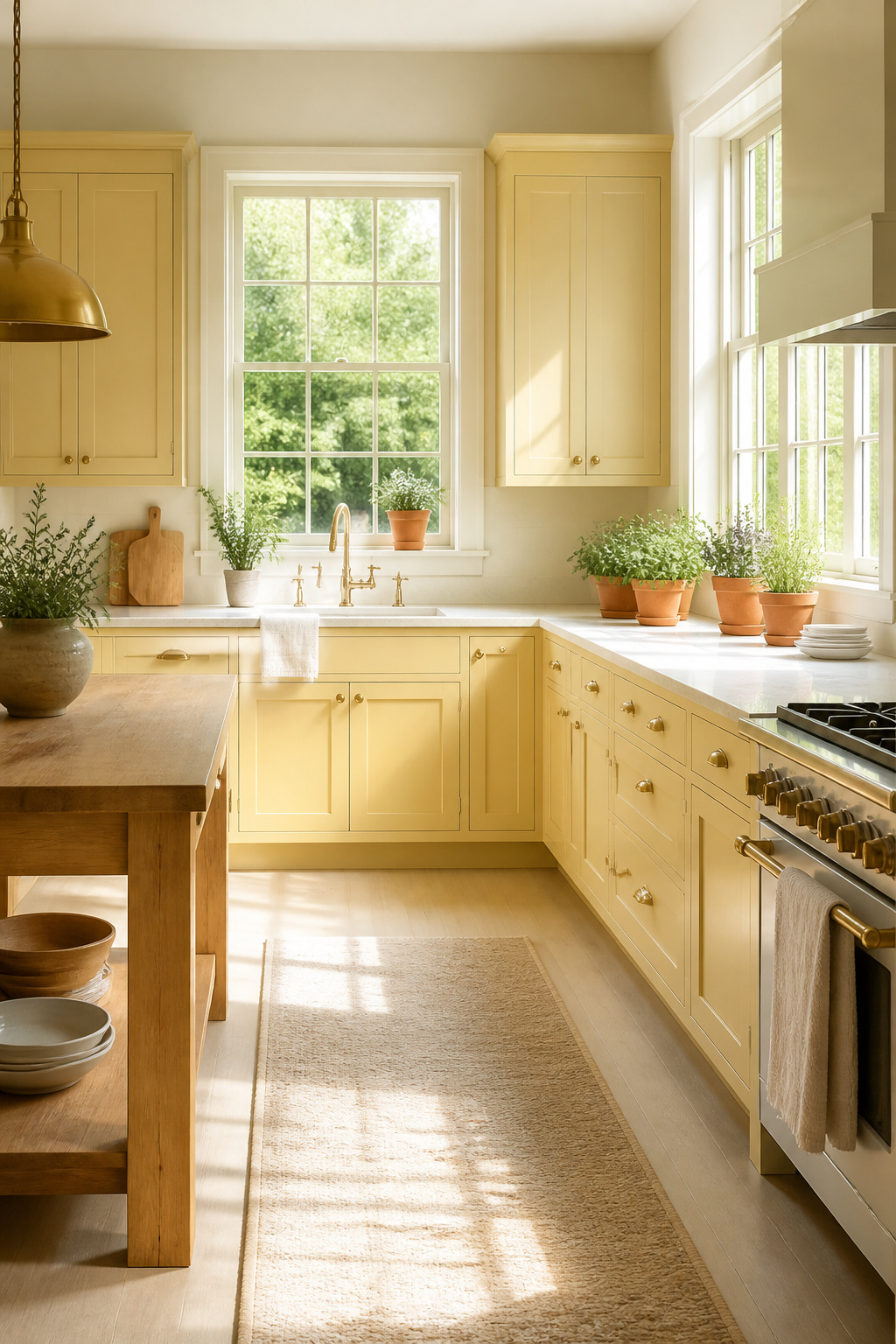 20 Cabinet Color Ideas for 2026 Kitchens 8 Kitchen with Butter Yellow cabinets and light wood accents.